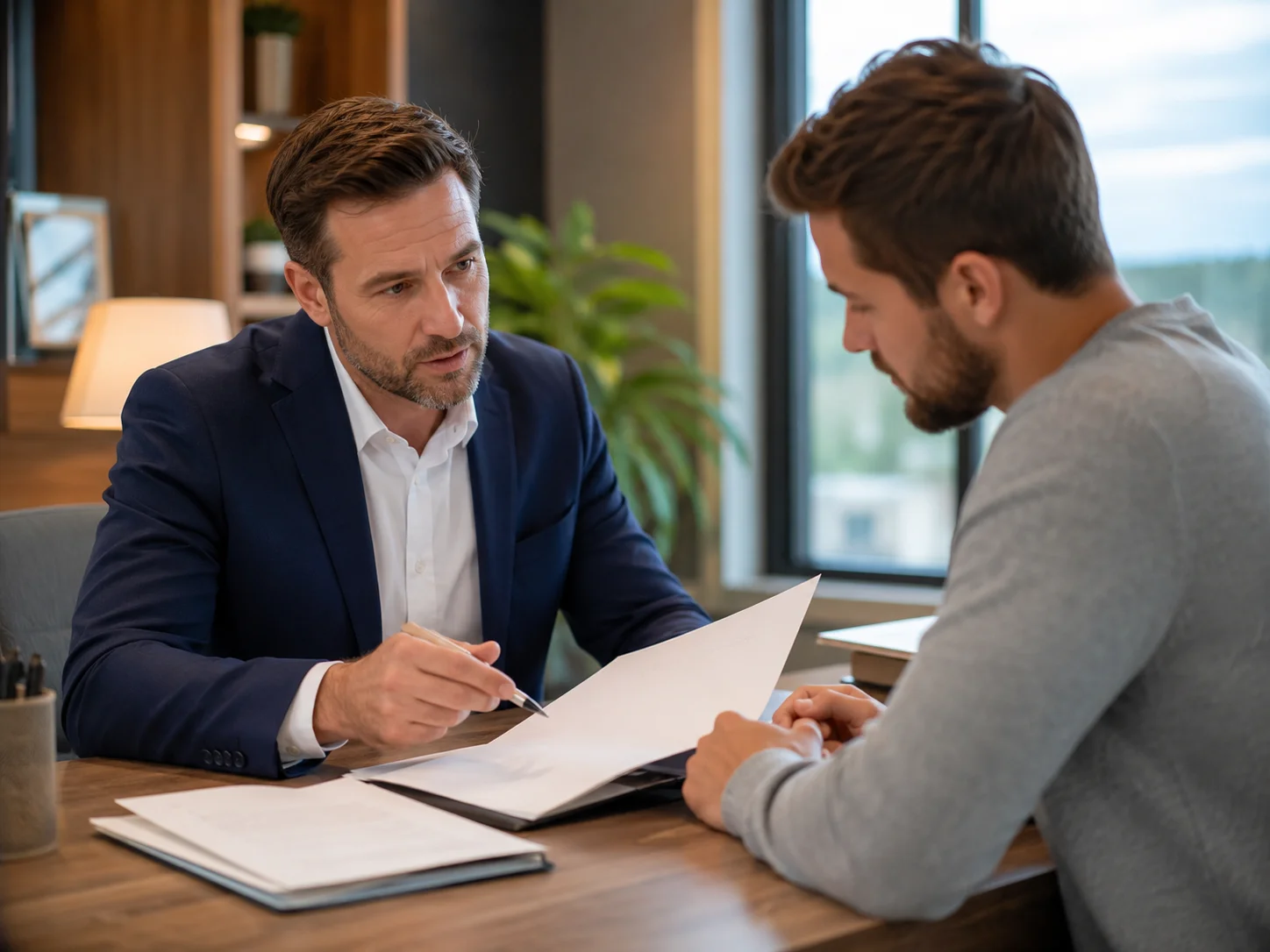 Mortgage disclosure paperwork spread across a meeting table in BC
