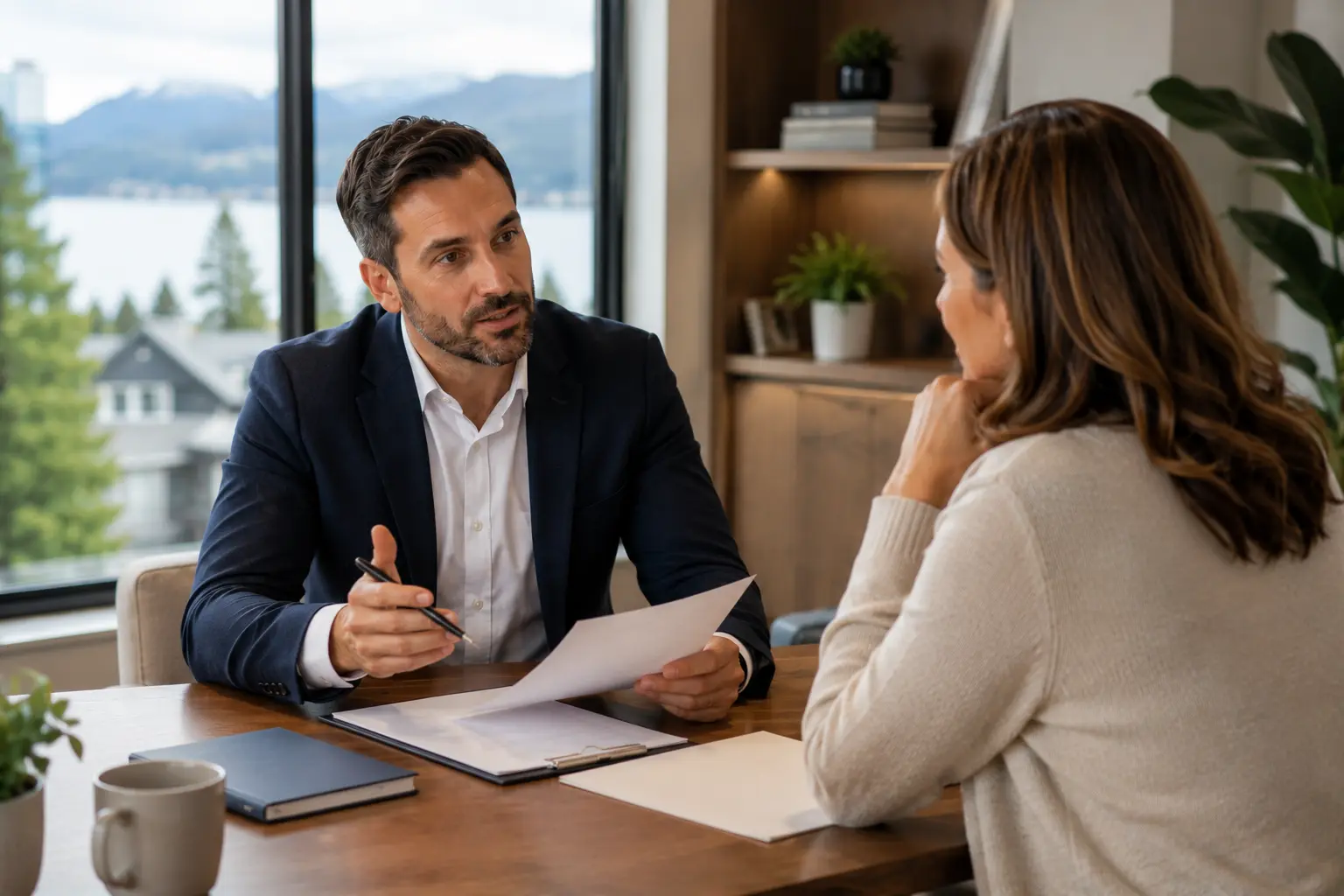 Private mortgage documents and risk checklist on a desk in British Columbia